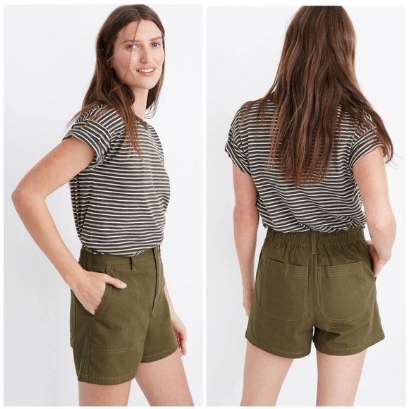 Madewell Pants - Madewell Camp Shorts Kale Green M medium pull on elastic back super high waist